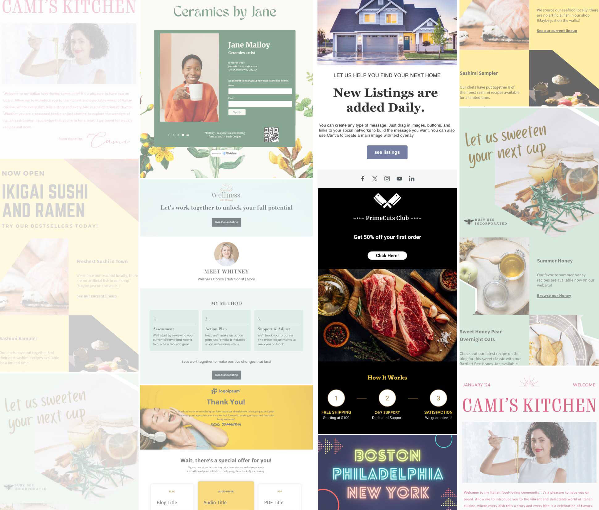 Tiled image of beautiful email and landing page templates