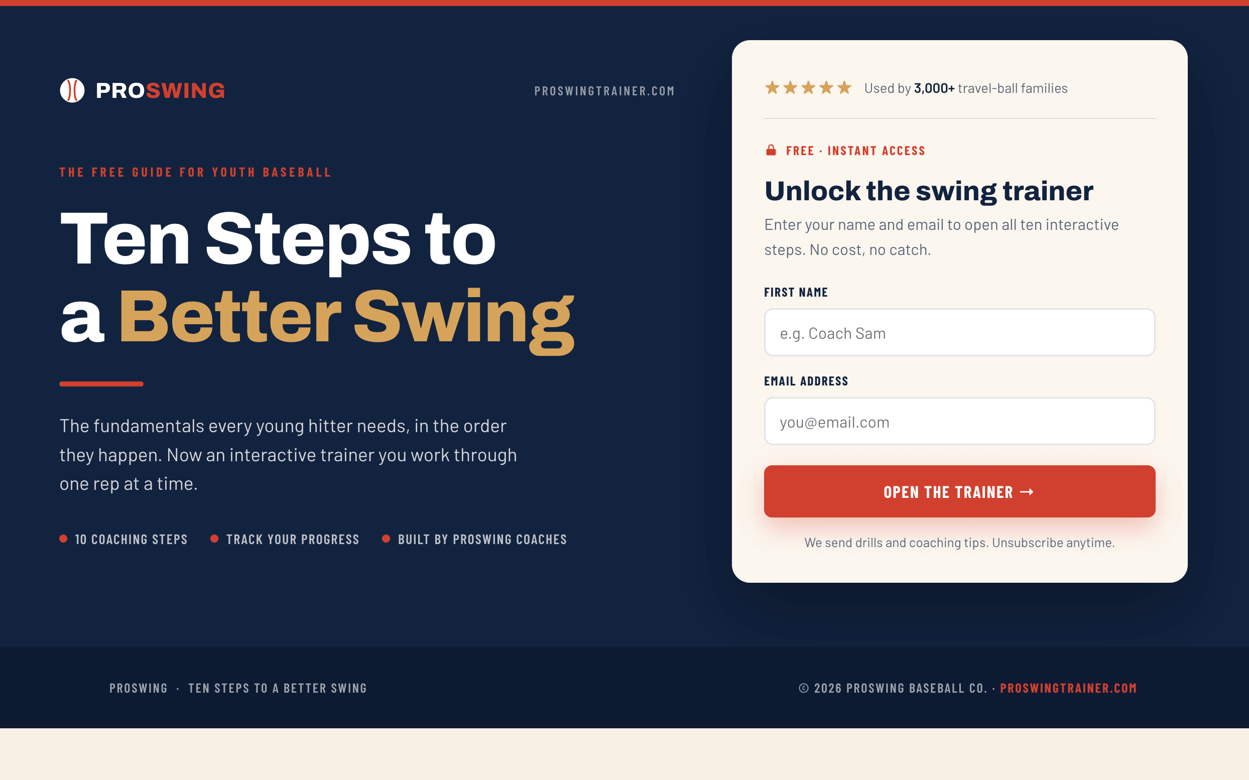 AI-generated landing page for a youth baseball swing trainer