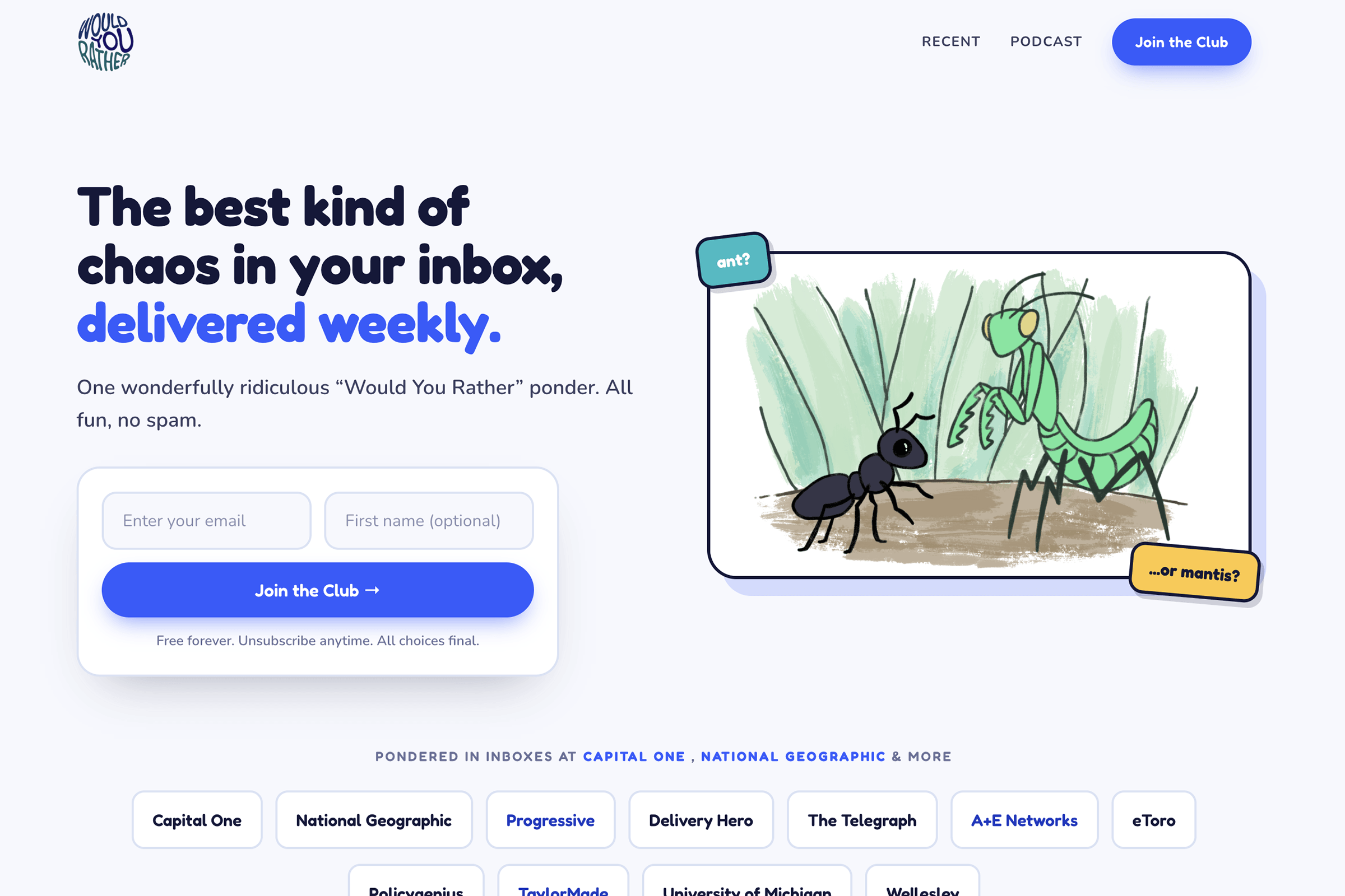 AI-generated landing page for a newsletter