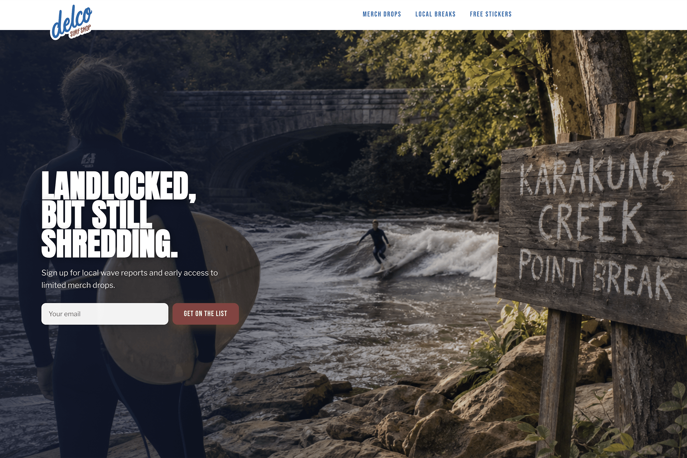 AI-generated landing page for a surf shop