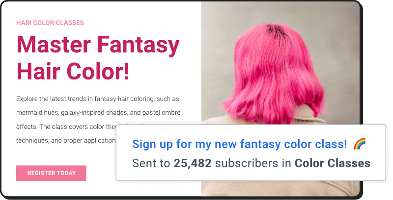 Email about new fantasy hair color class sent to email list