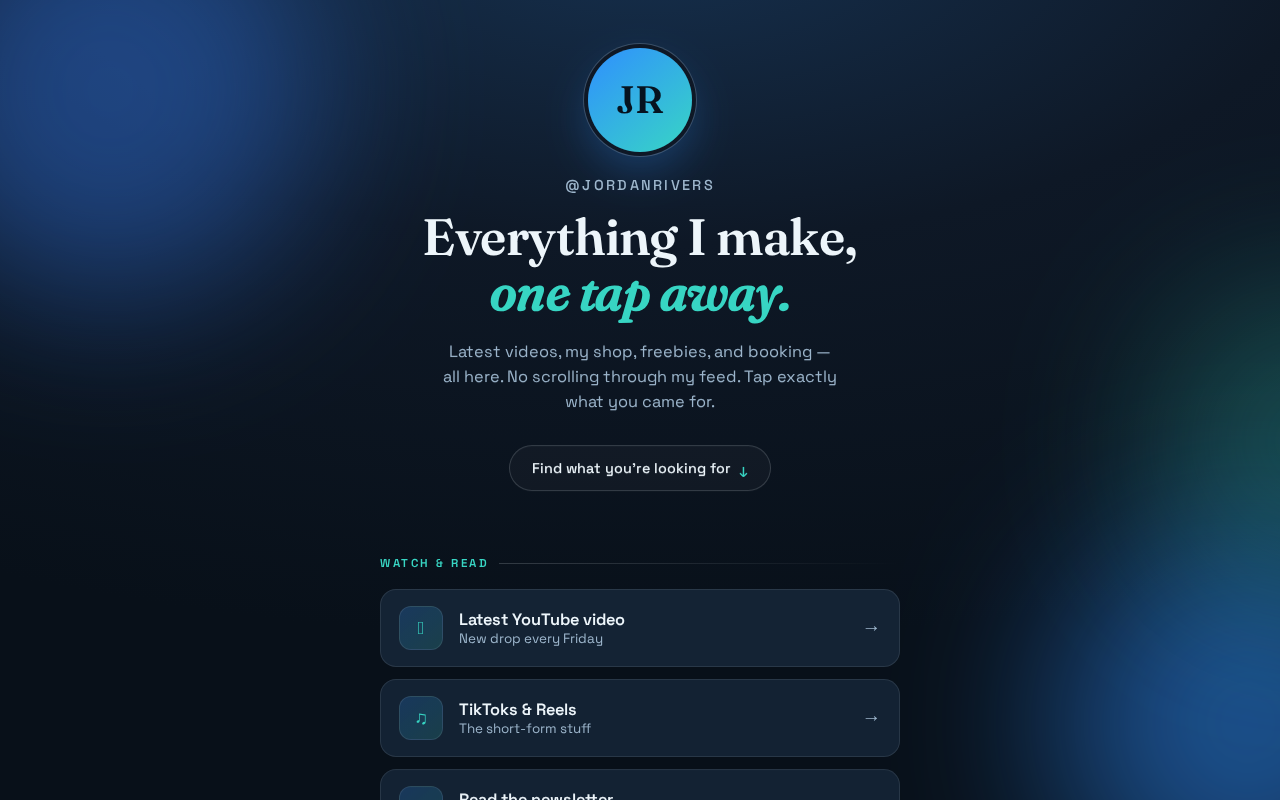 Link-in-bio page for a content creator