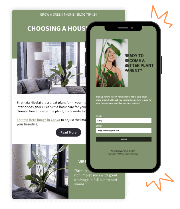 Email template and sign up form