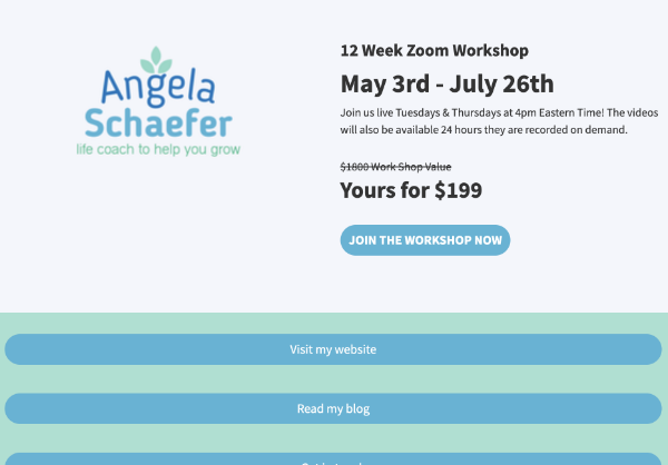Link in Bio page showing workshop event registration